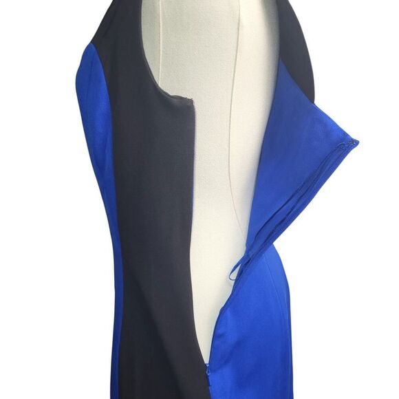 Jay Godfrey Size 2 Blue Black Color Block Bodycon Dress Sleeveless Wool Blend - Picture 10 of 11